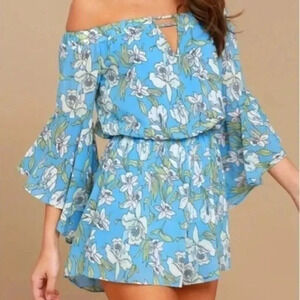 Lulu's Blue Floral Off the Shoulder Romper